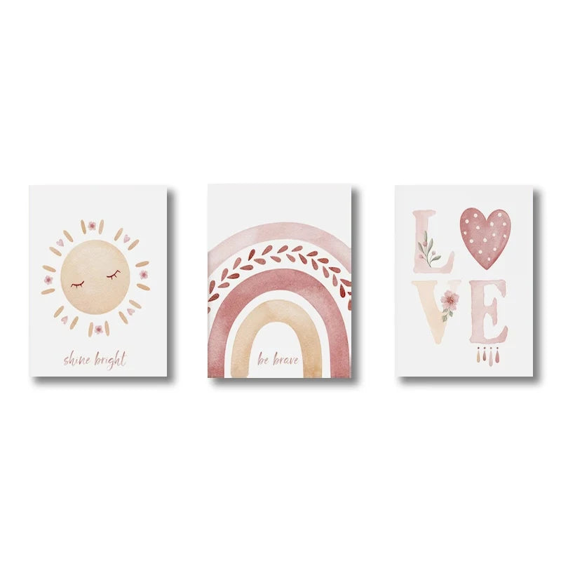 Set of 3 Boho Rainbow Nursery Art Prints