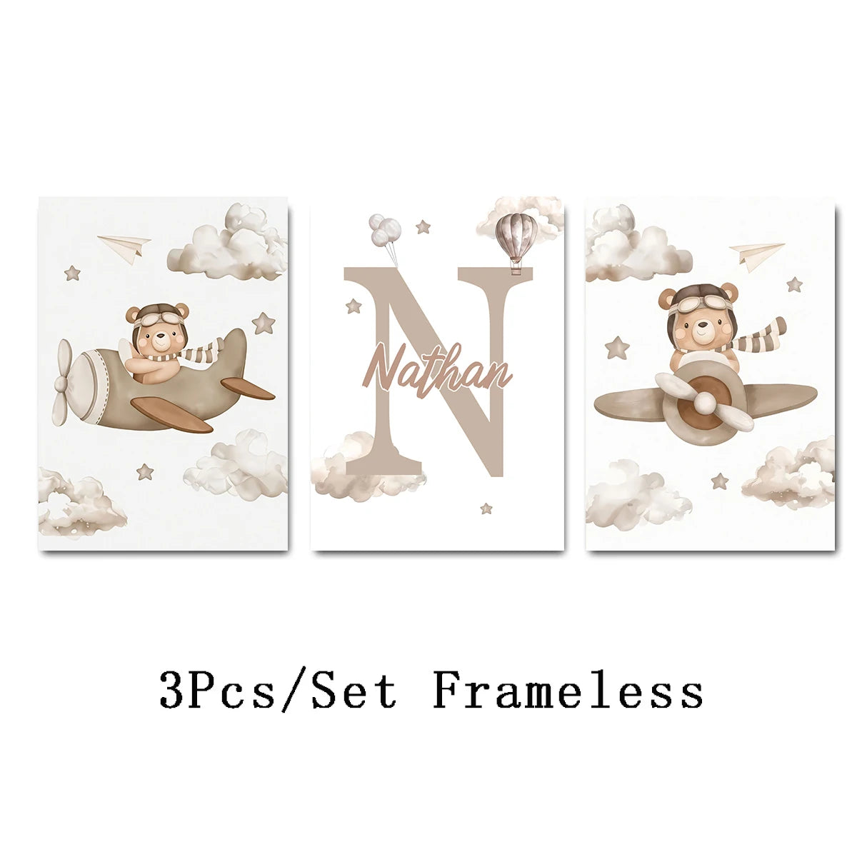 Set of 3 Bear Initial Prints