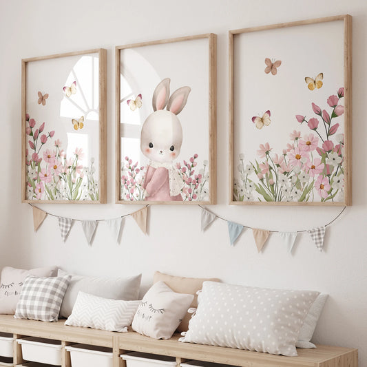 Set of 3 Pink Bunny Rabbit Prints
