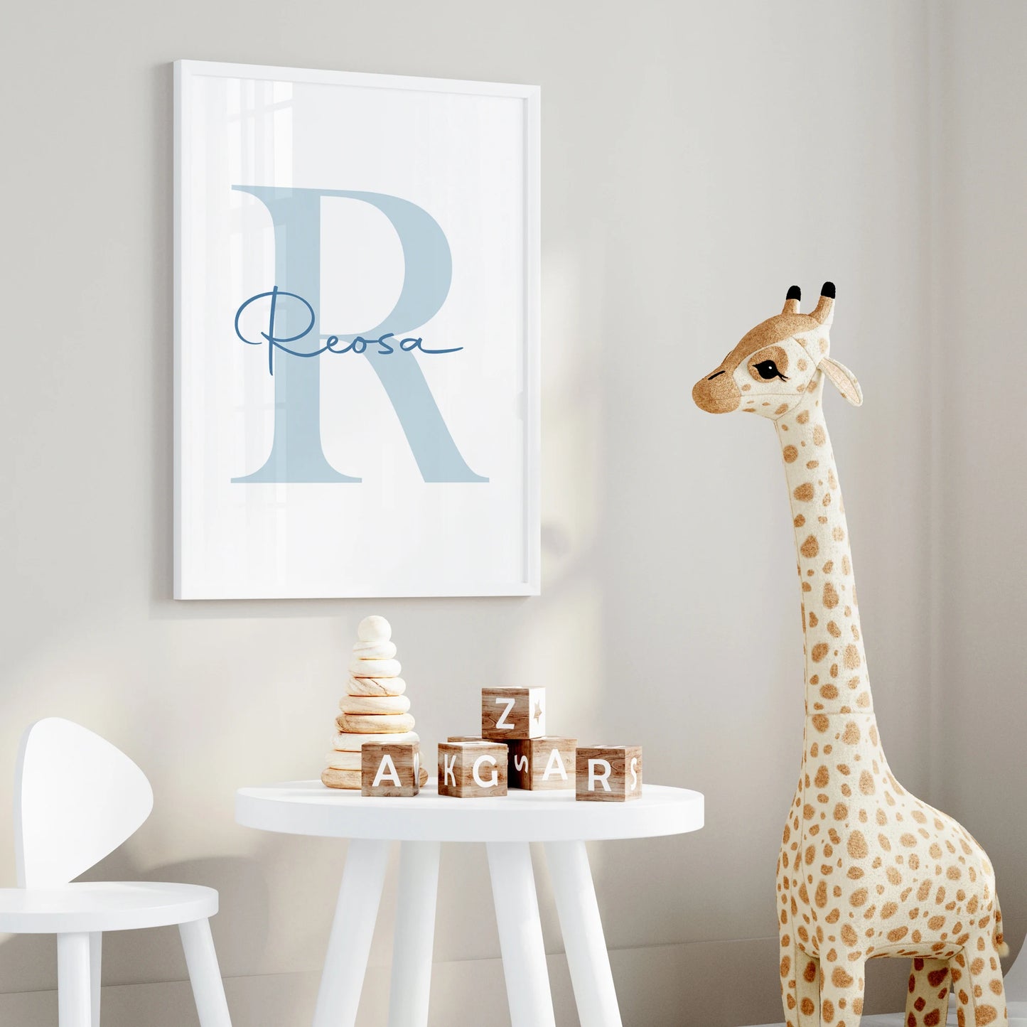 3pcs Personalized Custom Name Cartoon Blue Teddy Bear Wall Art Print Picture Canvas Poster Painting For Living Room Home Decor