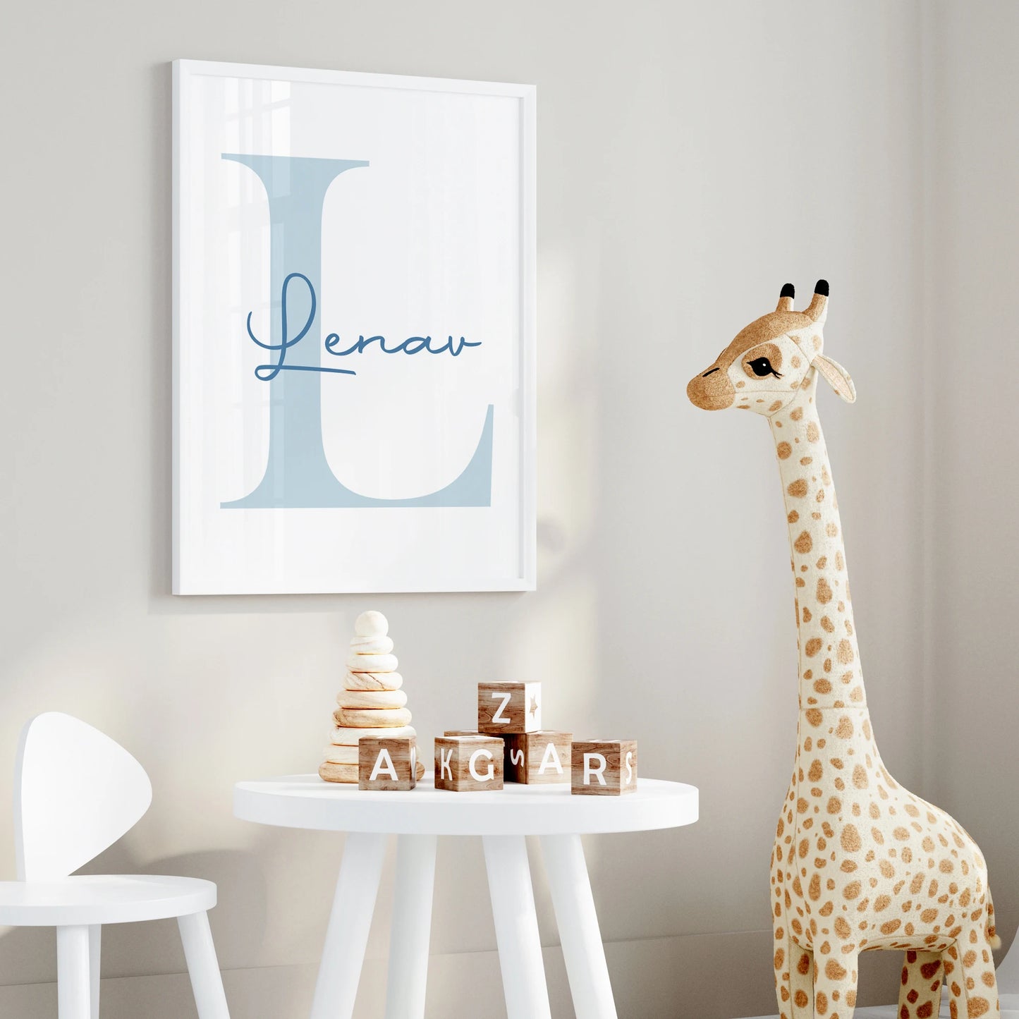 3pcs Personalized Custom Name Cartoon Blue Teddy Bear Wall Art Print Picture Canvas Poster Painting For Living Room Home Decor