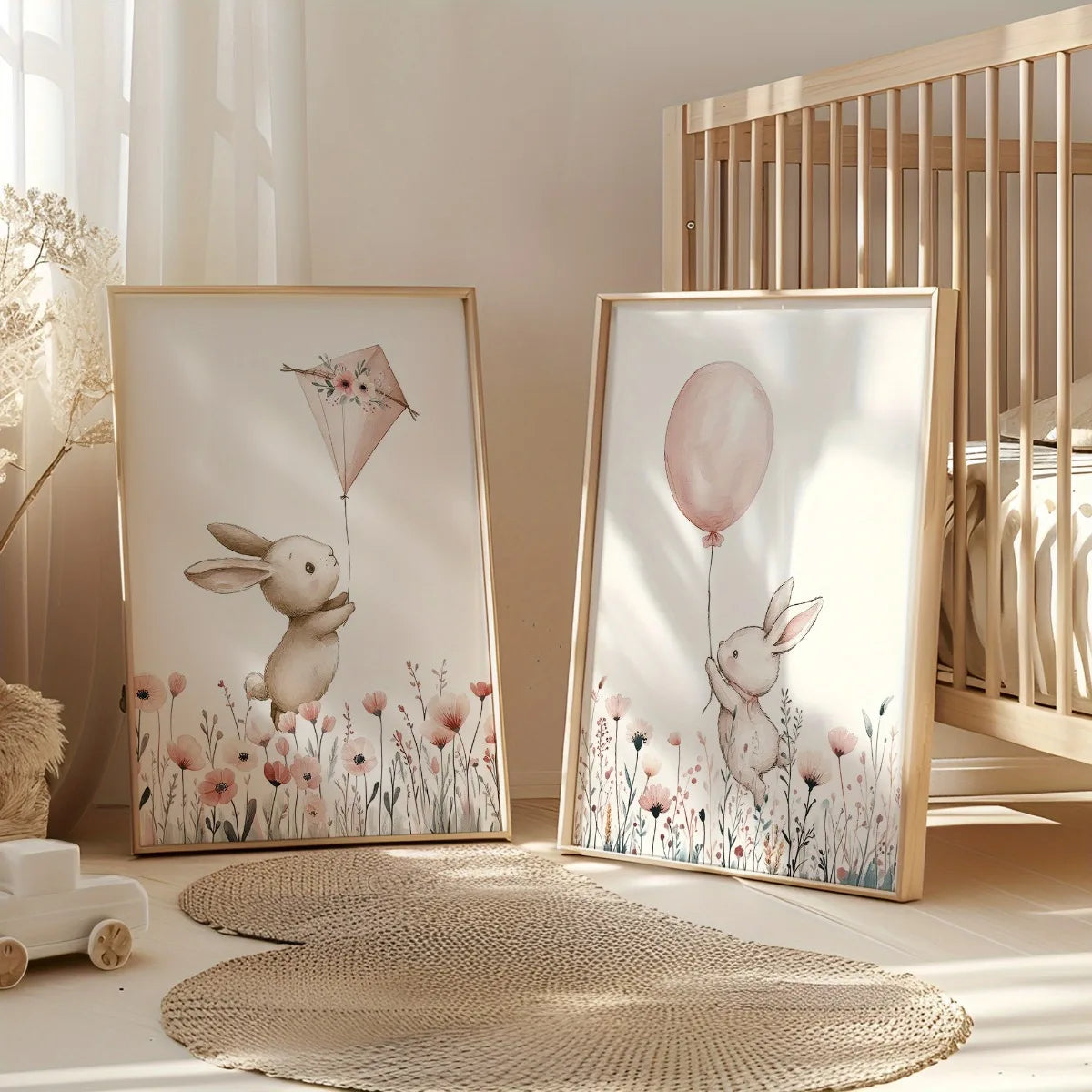 Set of 3 Personalised Floral Rabbit Prints