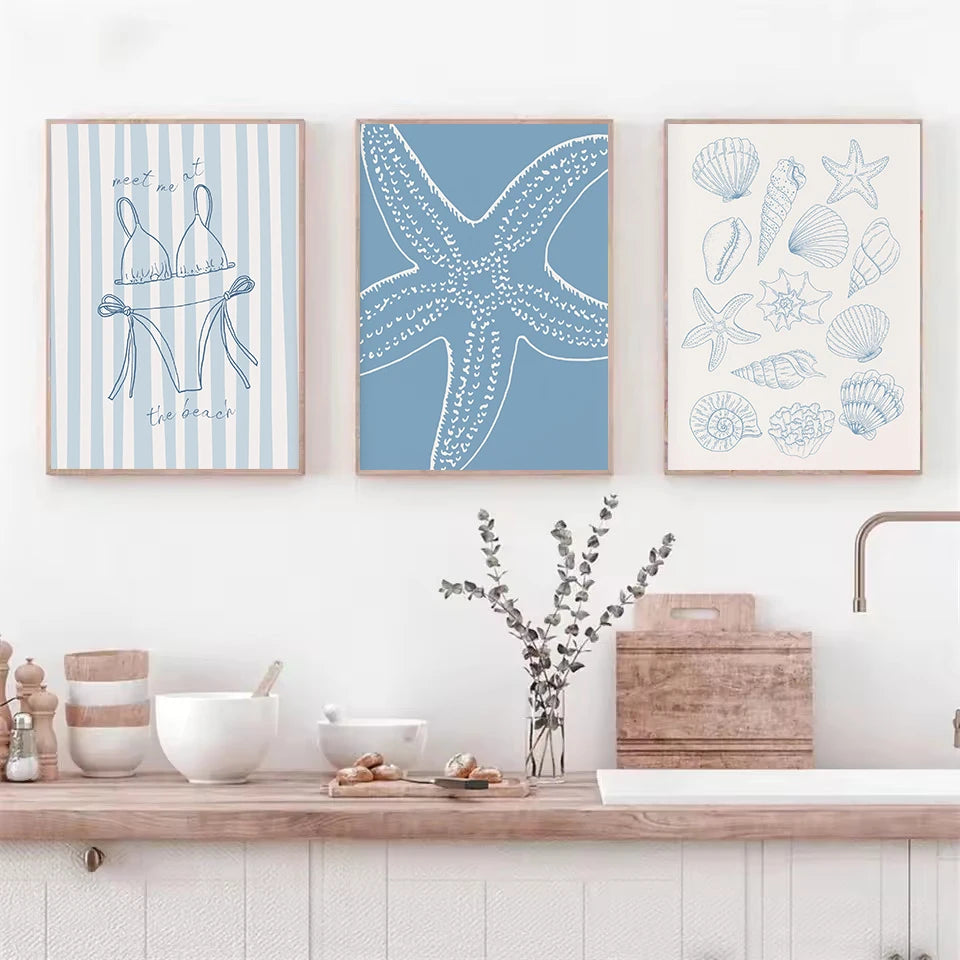 Trendy Blue Seaside Prints