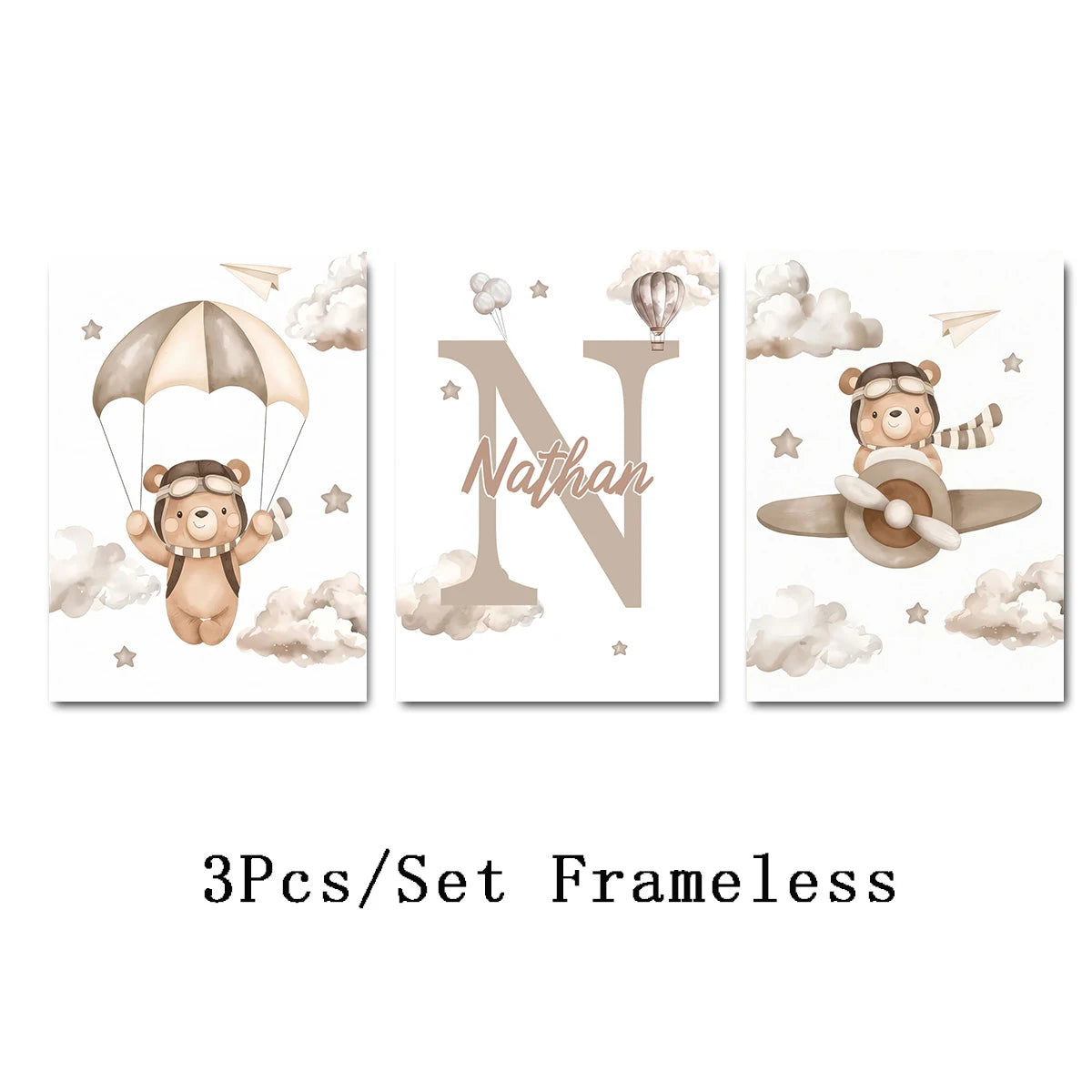 Set of 3 Bear Initial Prints