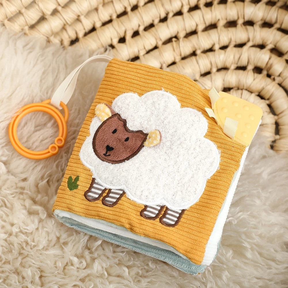 Baby Cloth Book with Bear & Goose, Sensory Crinkle Activity Book with Mirror, Teether, and Hanging Ring, Early Educational Toys