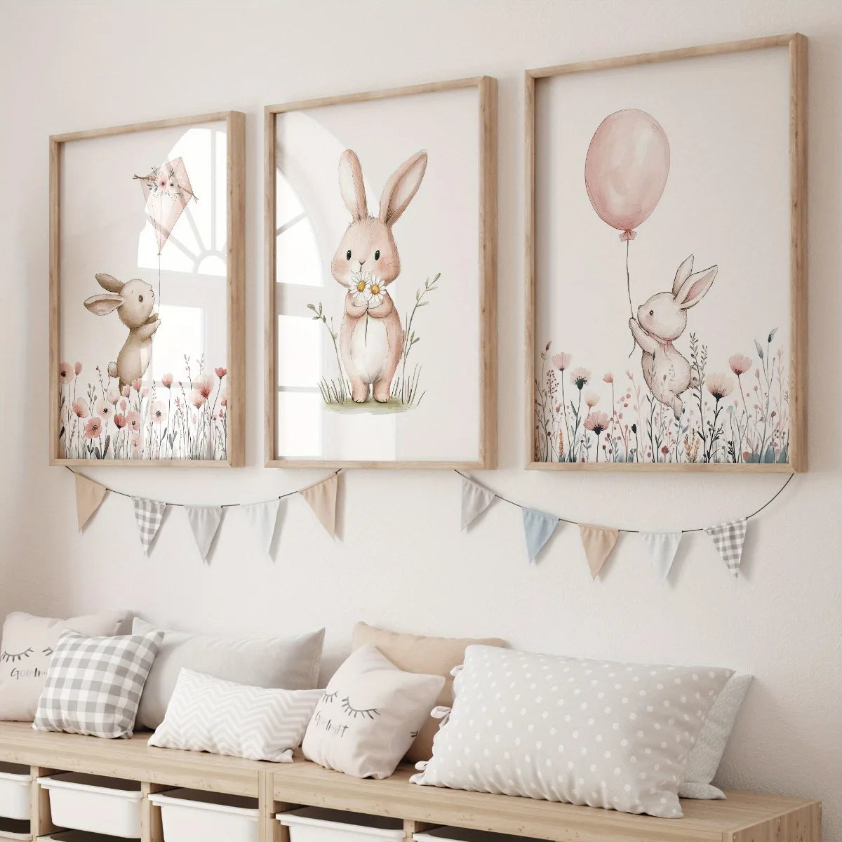 Set of 3 Personalised Floral Rabbit Prints