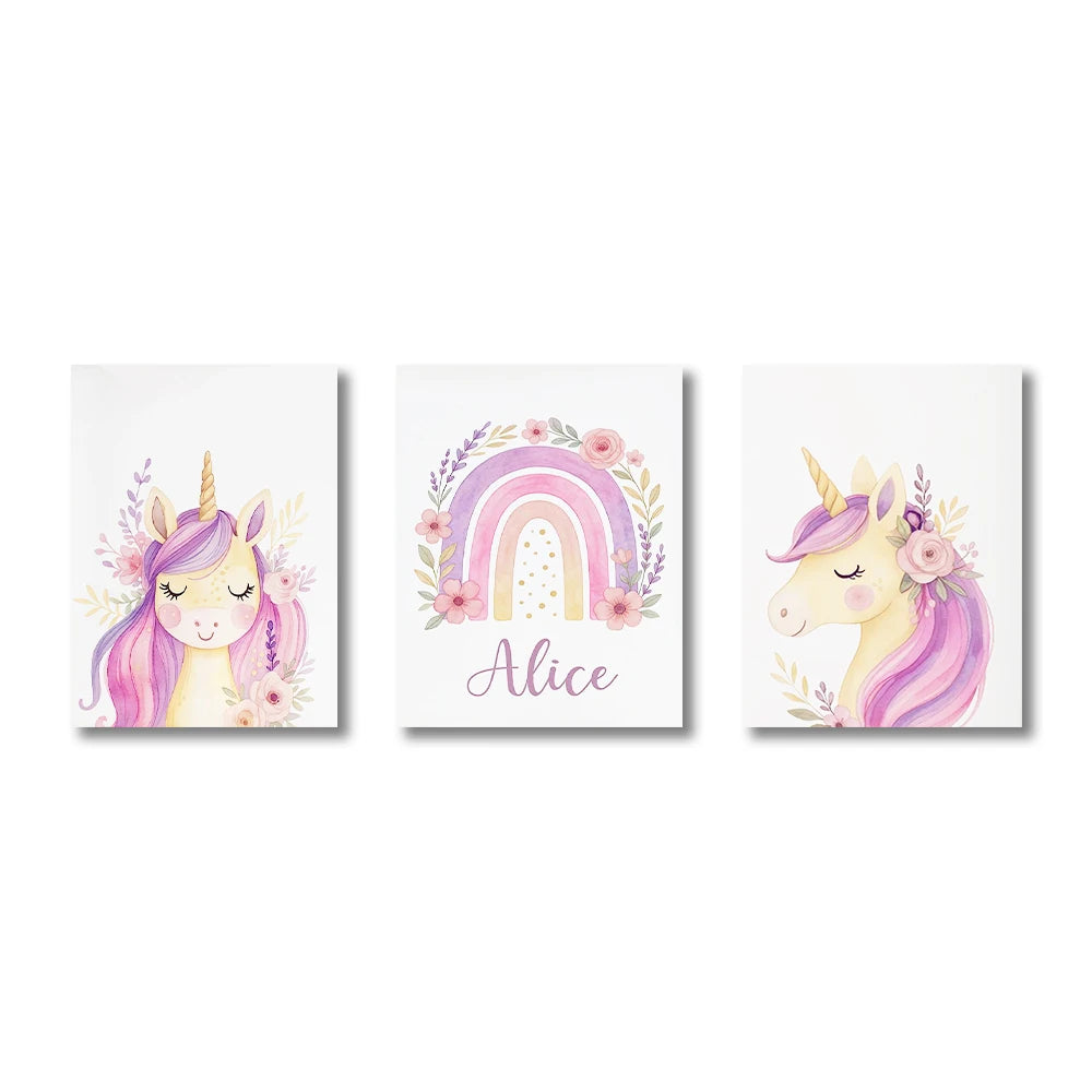 Set of 3 Customisable Unicorn Nursery Prints