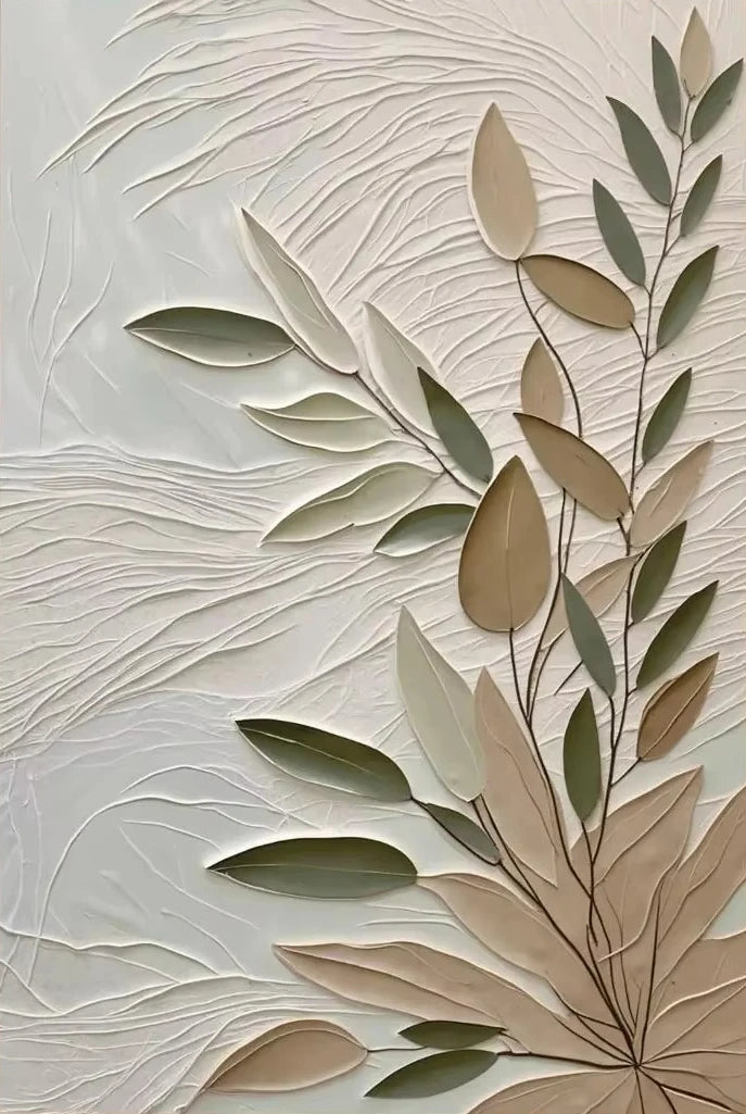 Textured Leaf Art Poster Neutral Tone Canvas Printing for Modern Home Decoration, Elegant Wall Arts Thoughtful Gifts