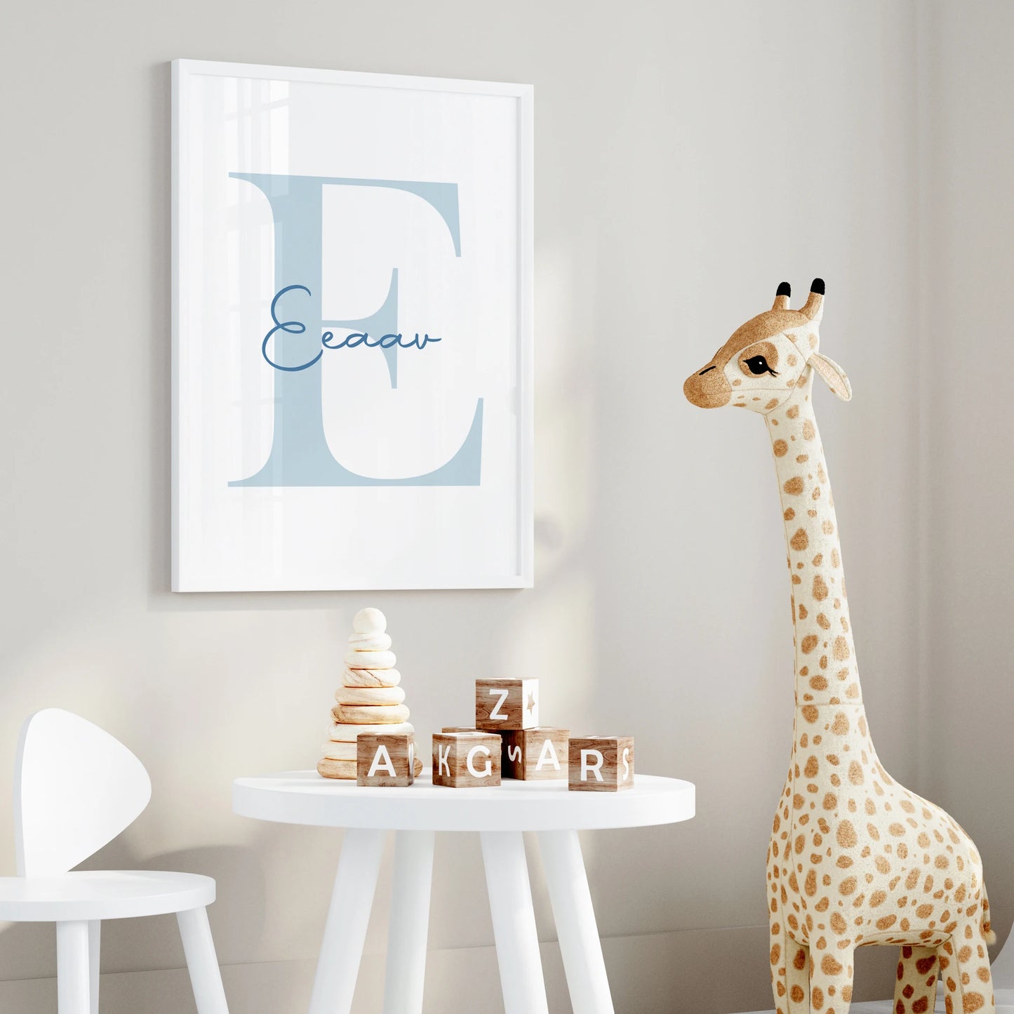 3pcs Personalized Custom Name Cartoon Blue Teddy Bear Wall Art Print Picture Canvas Poster Painting For Living Room Home Decor