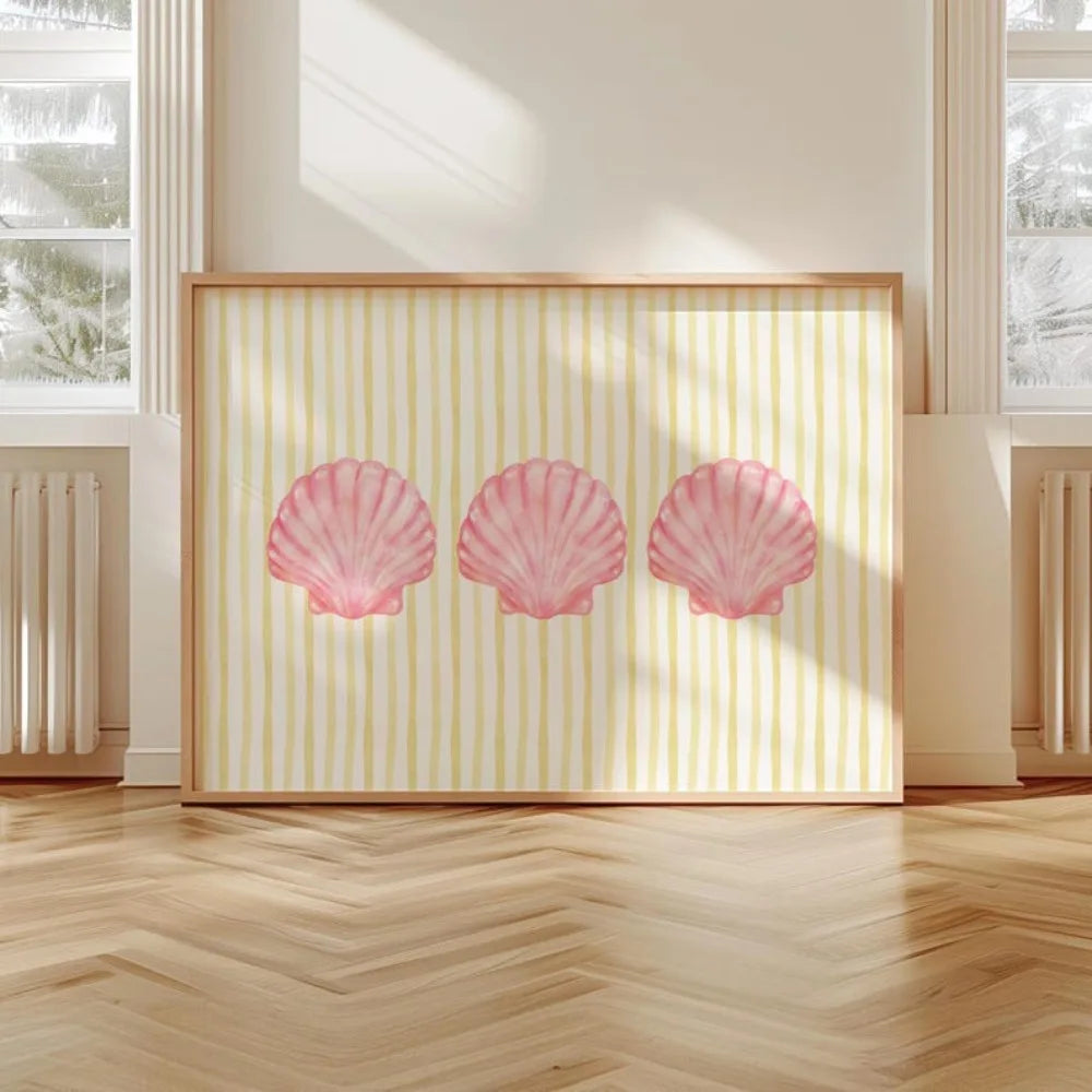 Pink and Yellow Striped Seashell Print