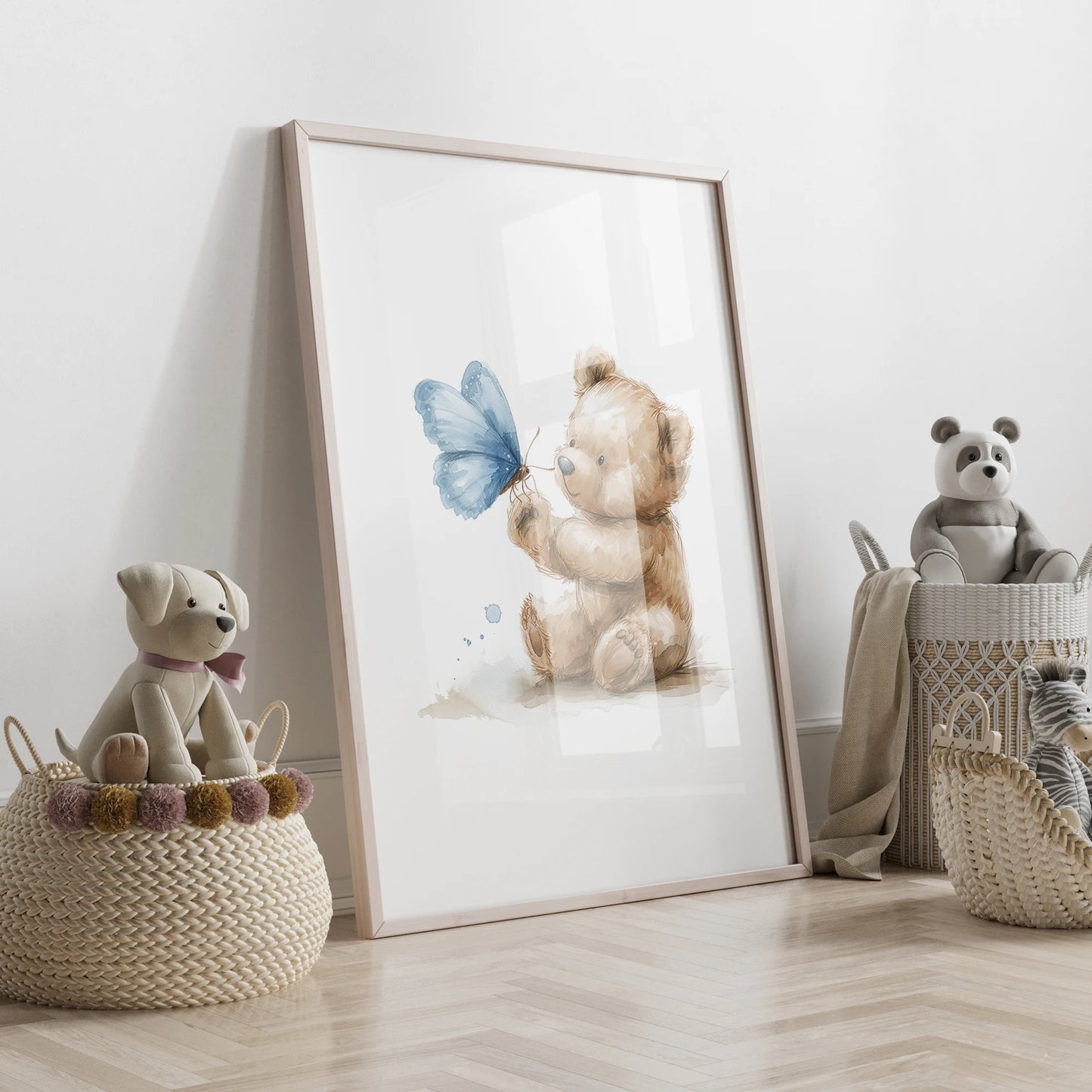 3pcs Personalized Custom Name Cartoon Blue Teddy Bear Wall Art Print Picture Canvas Poster Painting For Living Room Home Decor