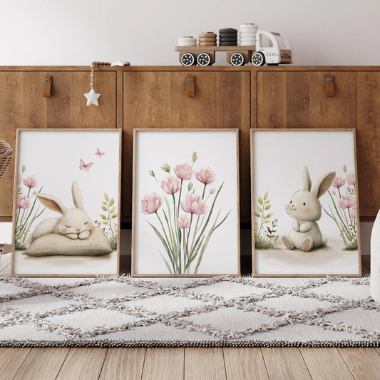 Set of 3 Bunny Printed Art Posters