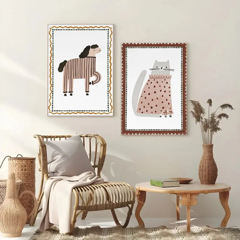 Boho Nursery Wall Art with Horse Illustration