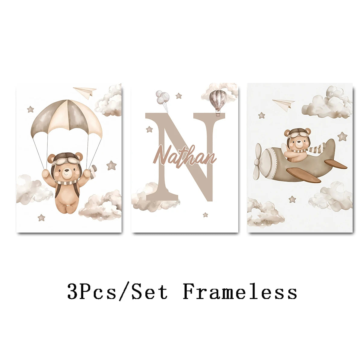 Set of 3 Bear Initial Prints