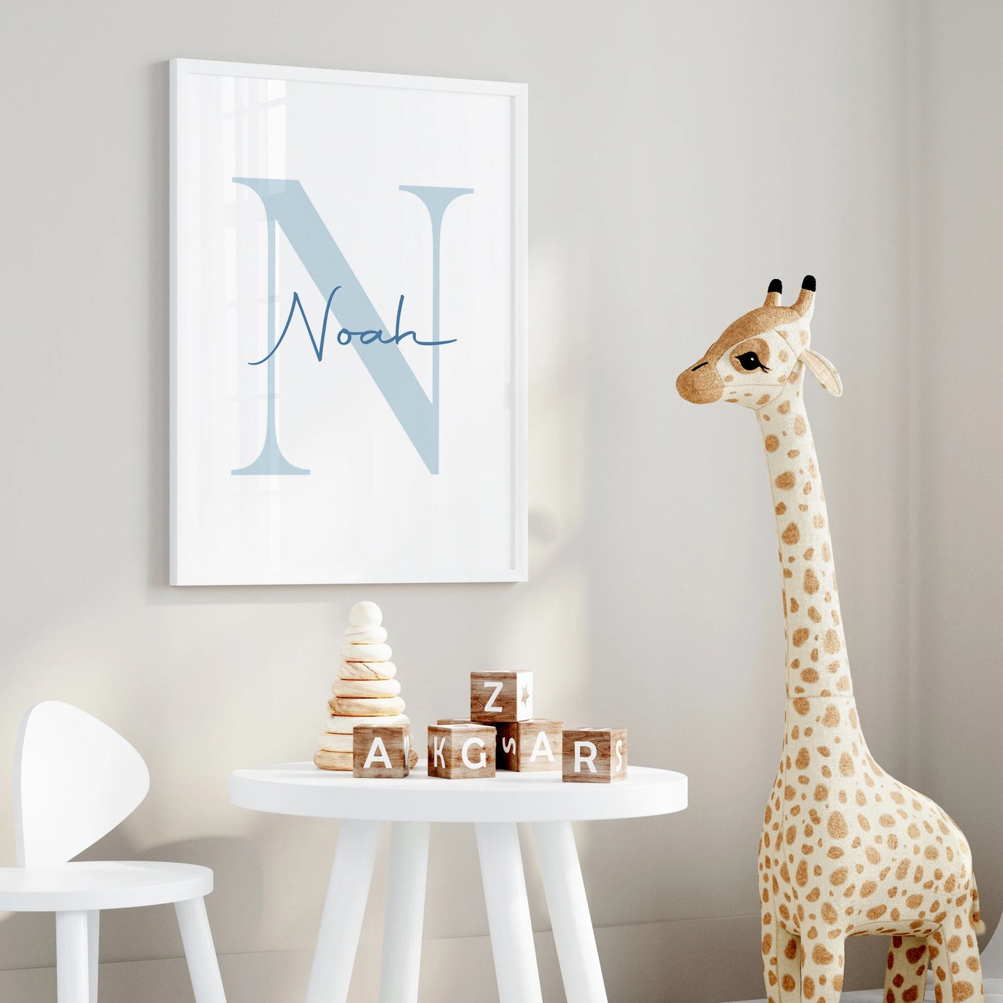 3pcs Personalized Custom Name Cartoon Blue Teddy Bear Wall Art Print Picture Canvas Poster Painting For Living Room Home Decor