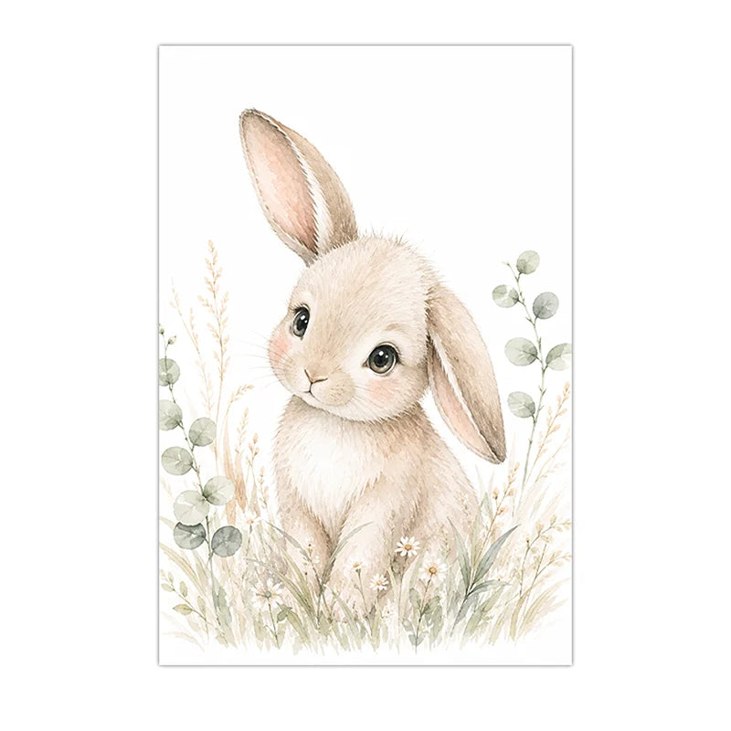 Personalized Letter Wall Art Cute Animal Canvas Painting Soft Nursery Poster Print Kids Room Wall Decor