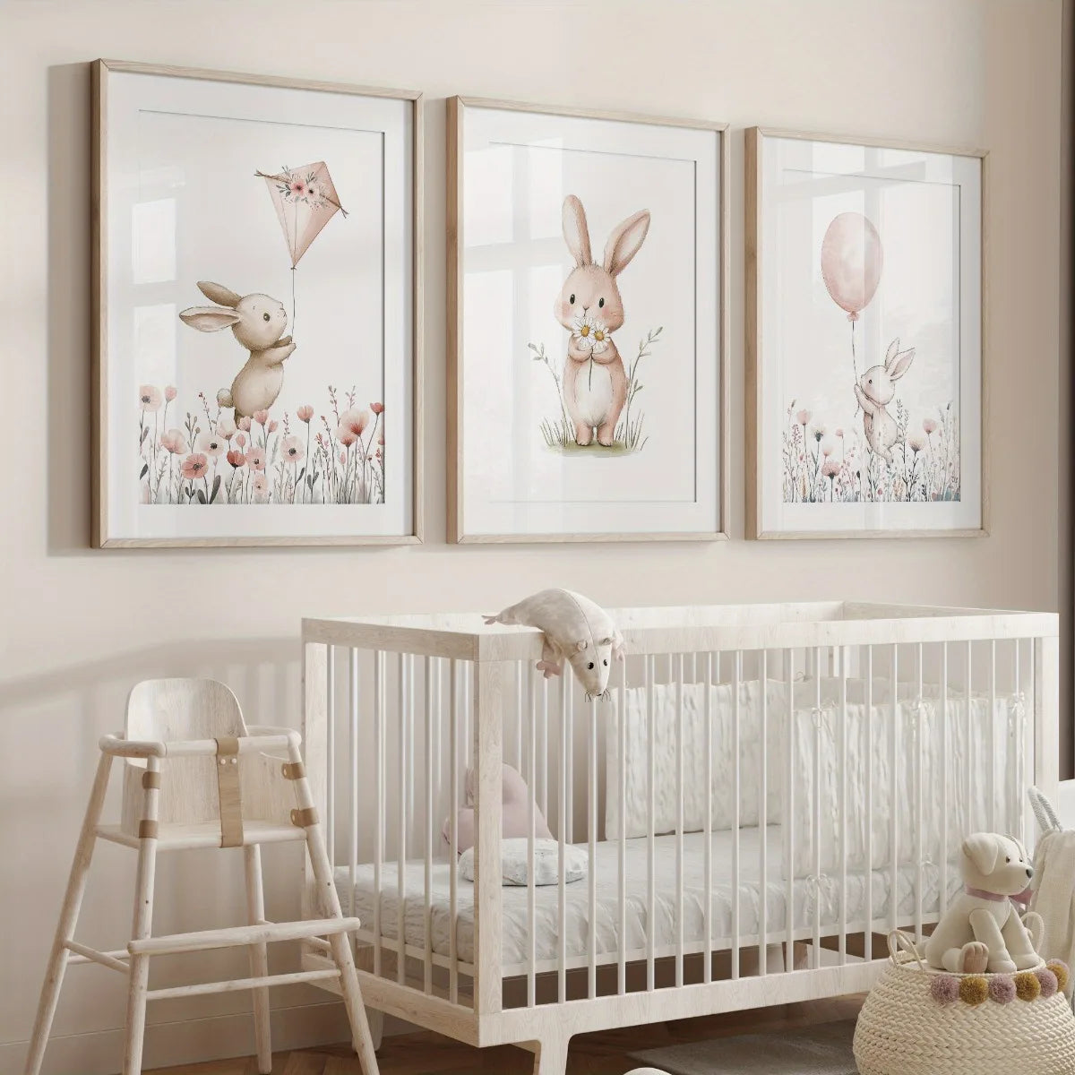 Set of 3 Personalised Floral Rabbit Prints