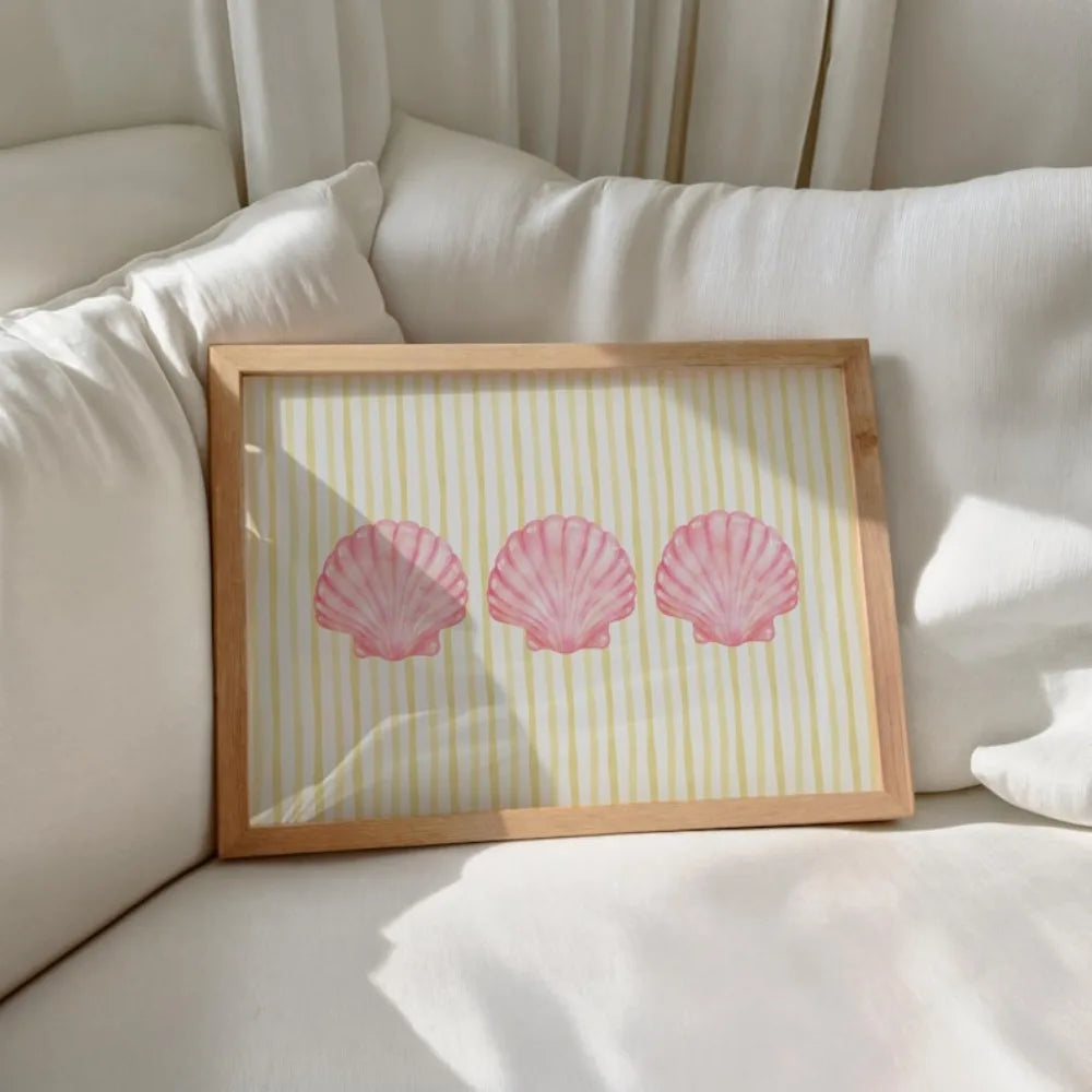 Pink and Yellow Striped Seashell Print