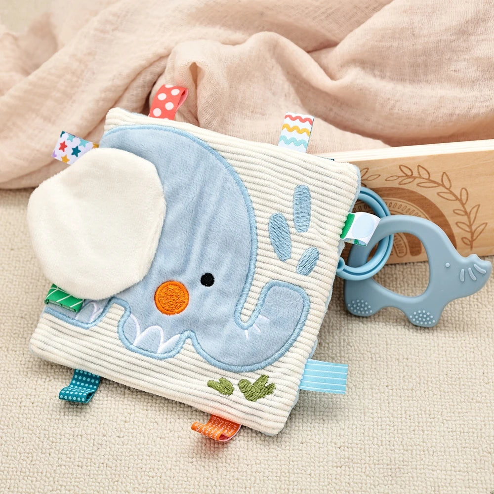 Baby Cloth Book with Bear & Goose, Sensory Crinkle Activity Book with Mirror, Teether, and Hanging Ring, Early Educational Toys