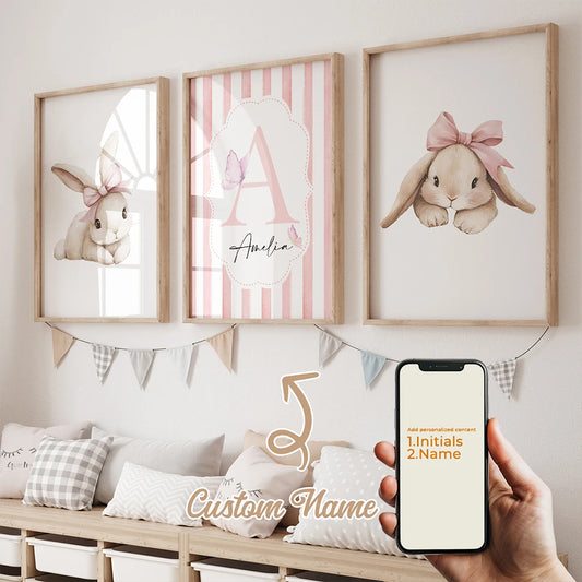 Set of 3 Personalised Bunny Prints