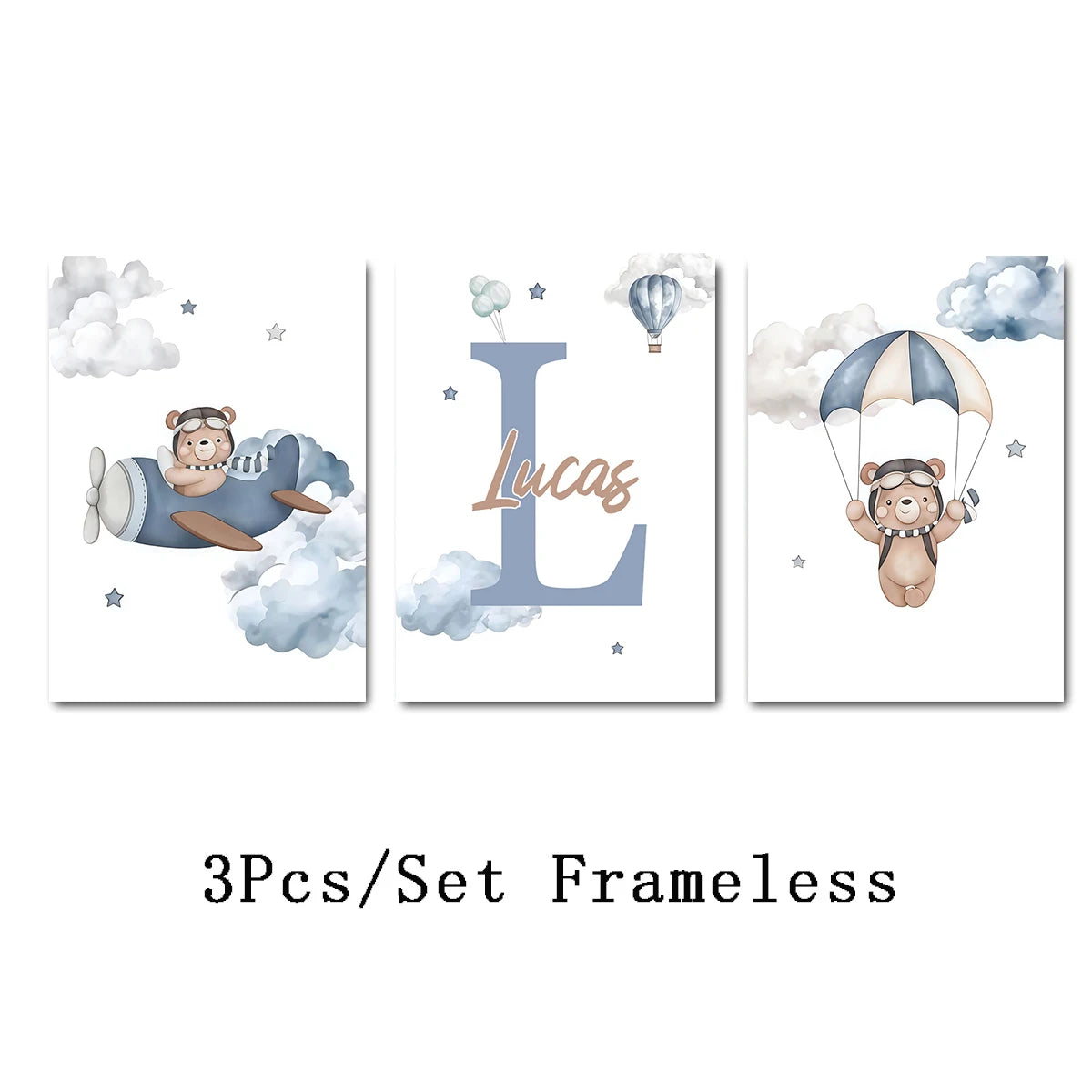 Set of 3 Bear Initial Prints