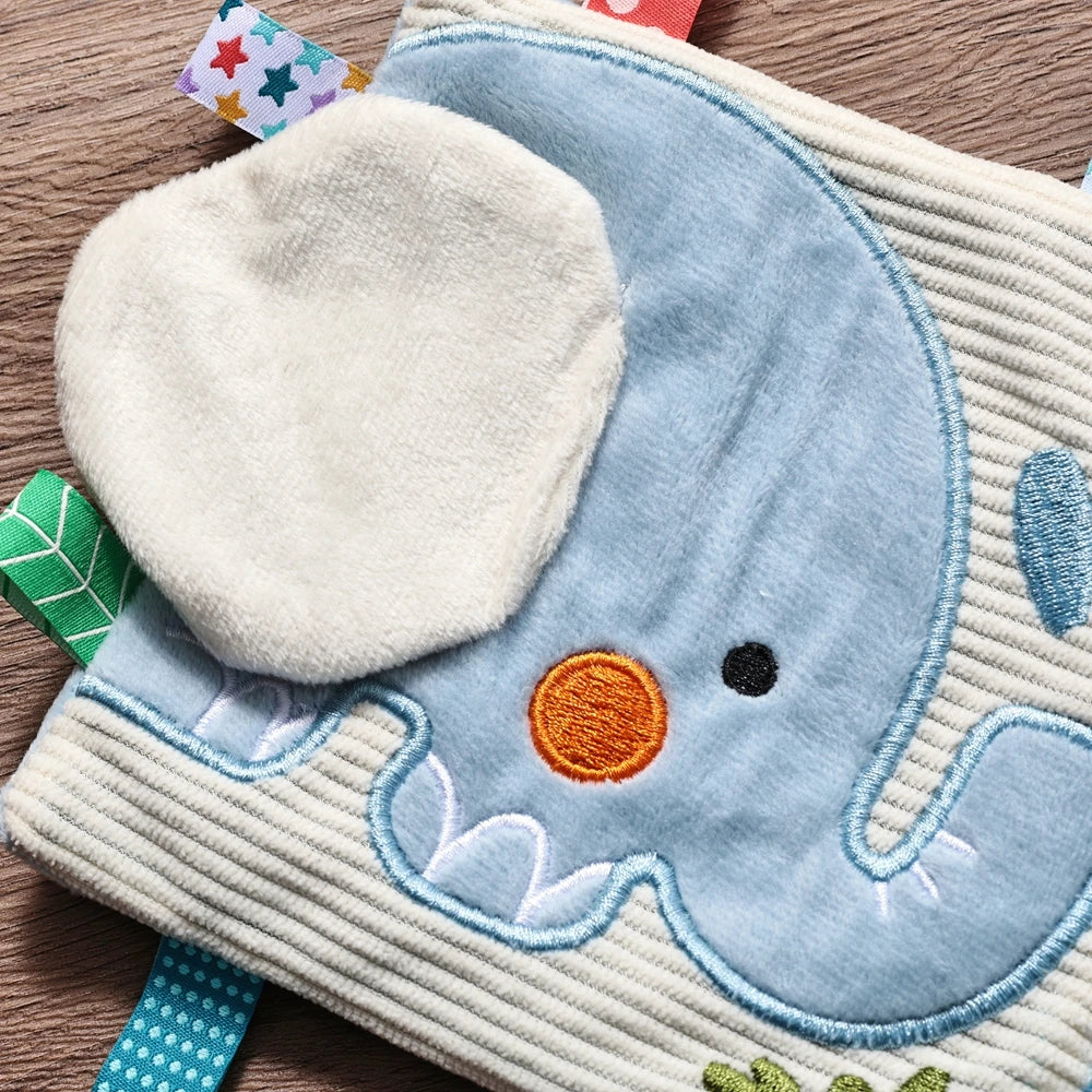 Baby Cloth Book with Bear & Goose, Sensory Crinkle Activity Book with Mirror, Teether, and Hanging Ring, Early Educational Toys