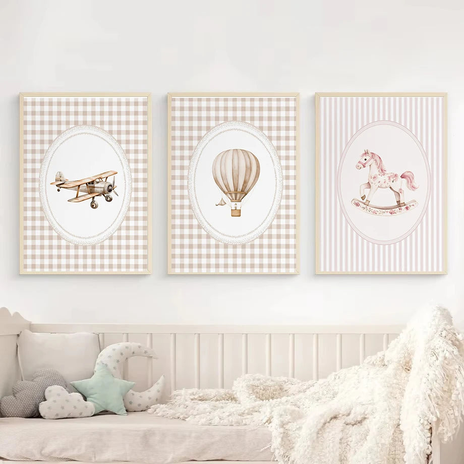 Pink Plaid Nursery Prints