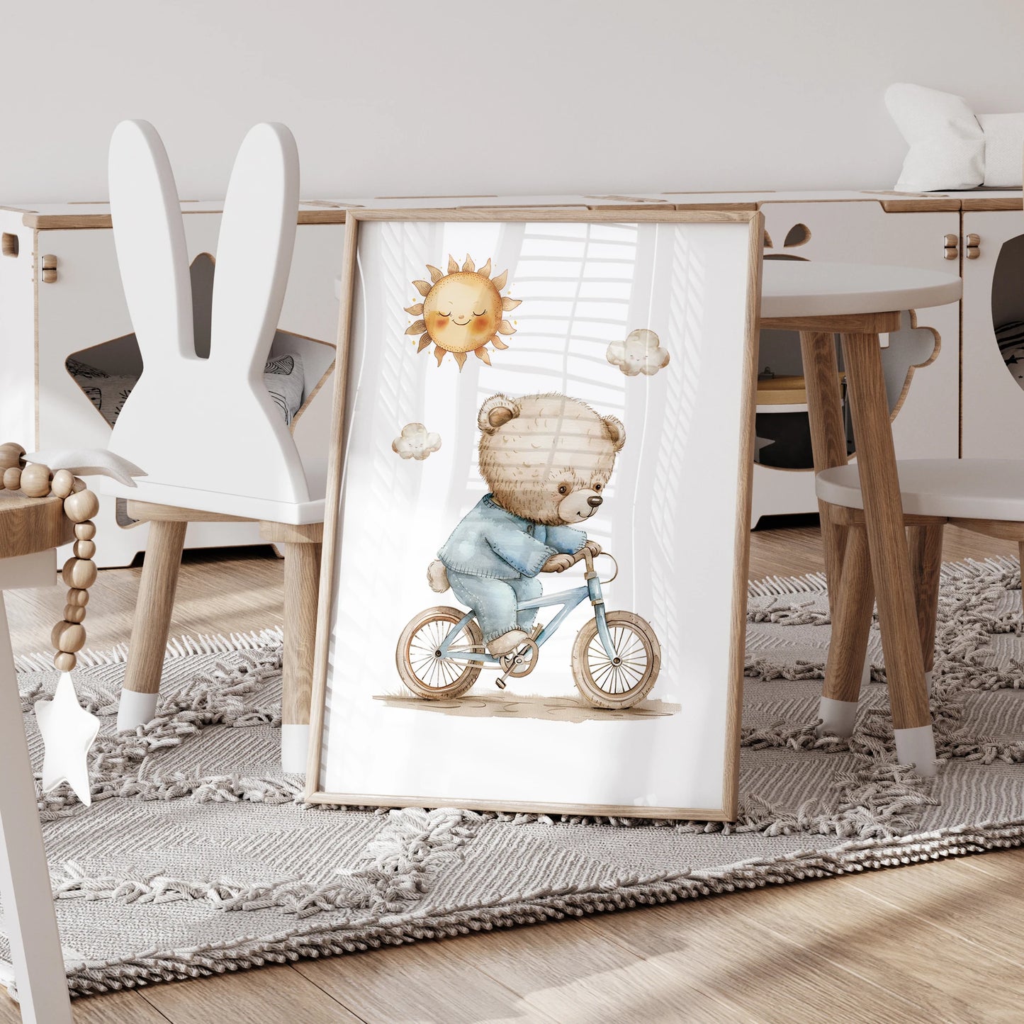 3pcs Personalized Custom Name Cartoon Blue Teddy Bear Wall Art Print Picture Canvas Poster Painting For Living Room Home Decor