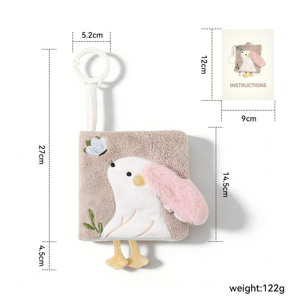 Baby Cloth Book with Bear & Goose, Sensory Crinkle Activity Book with Mirror, Teether, and Hanging Ring, Early Educational Toys