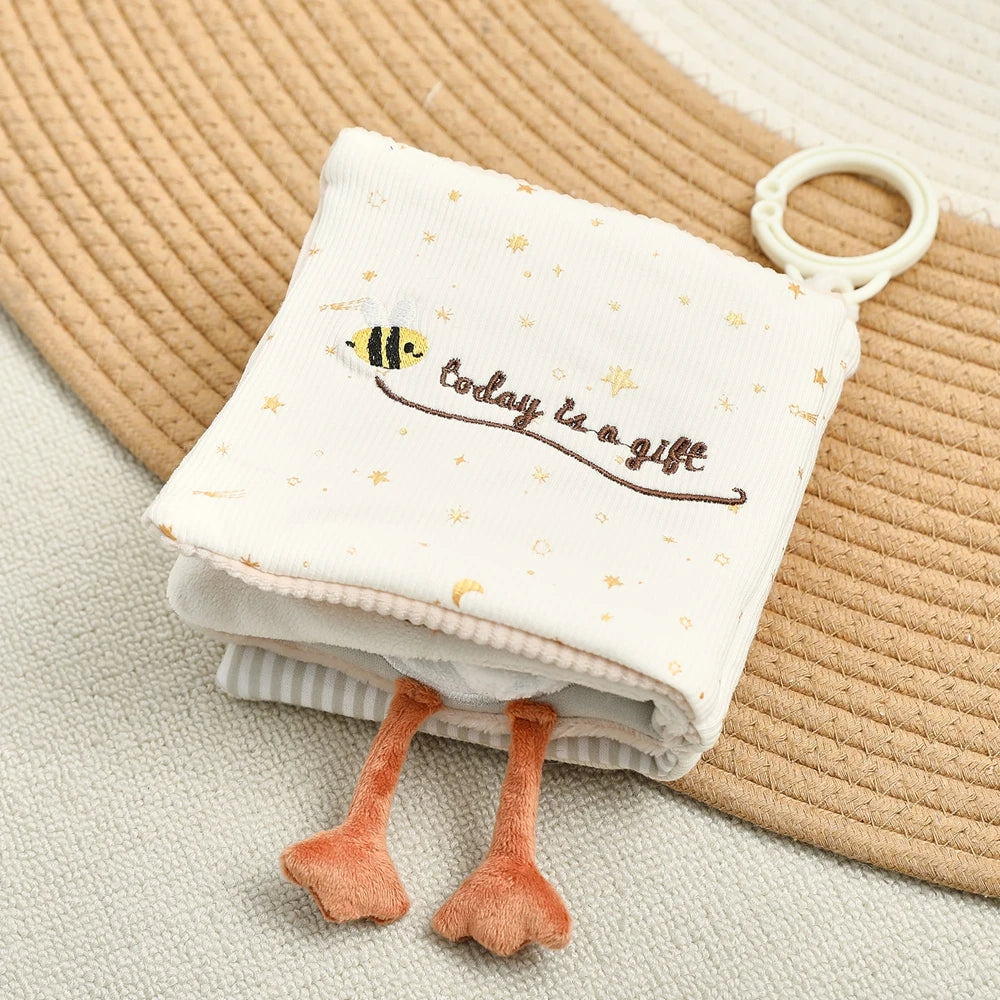 Baby Cloth Book with Bear & Goose, Sensory Crinkle Activity Book with Mirror, Teether, and Hanging Ring, Early Educational Toys