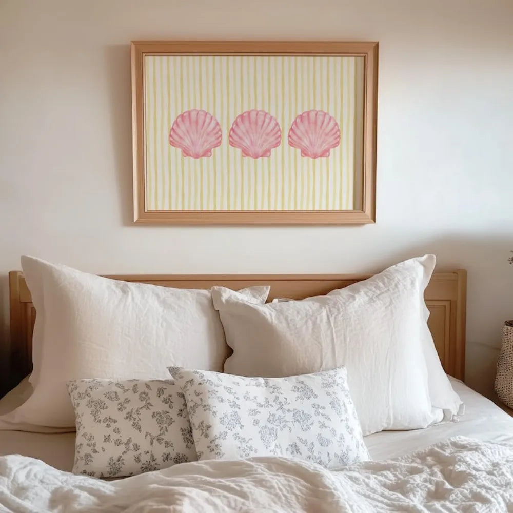 Pink and Yellow Striped Seashell Print