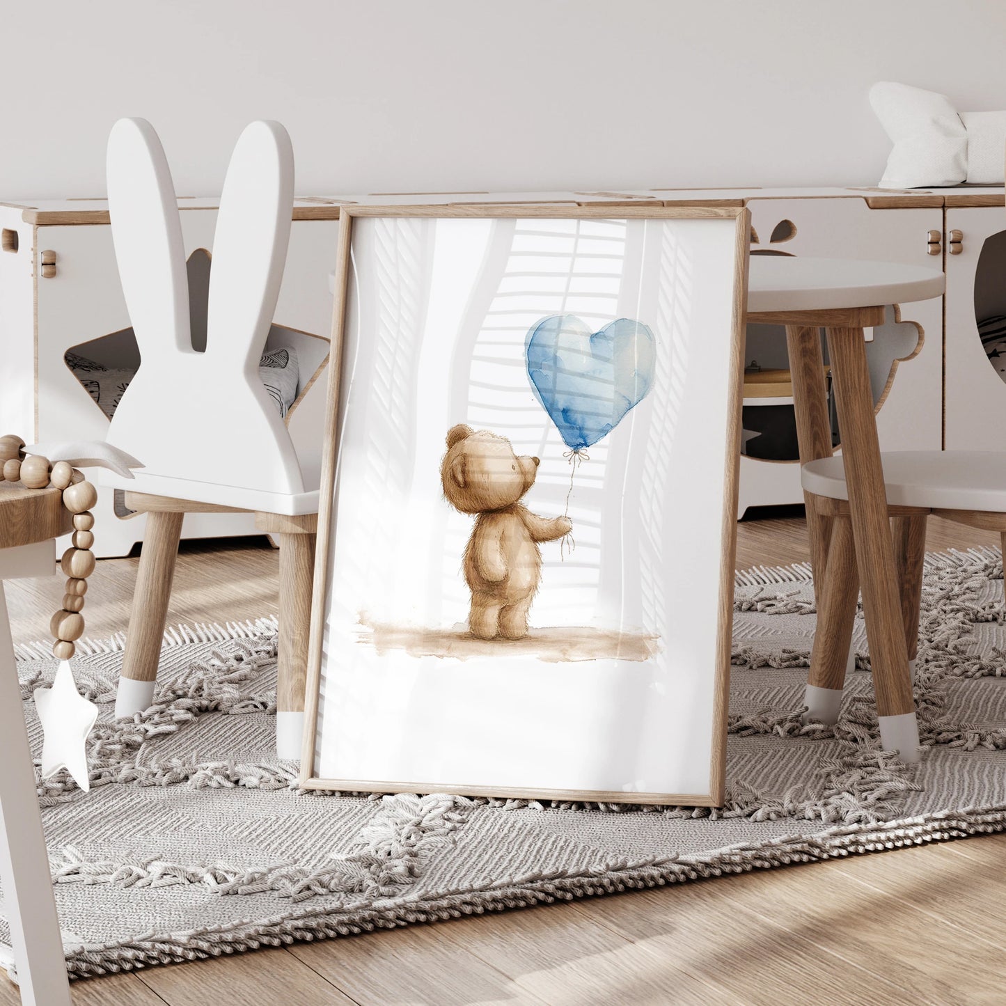 3pcs Personalized Custom Name Cartoon Blue Teddy Bear Wall Art Print Picture Canvas Poster Painting For Living Room Home Decor