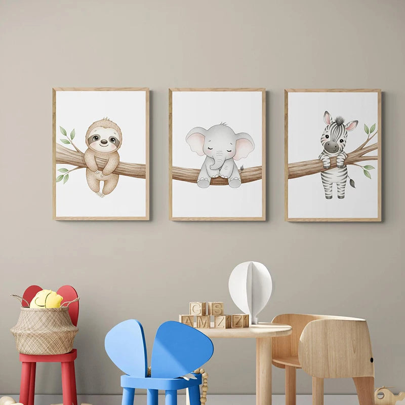 Cute Animal Nursery Wall Art for Kids Room