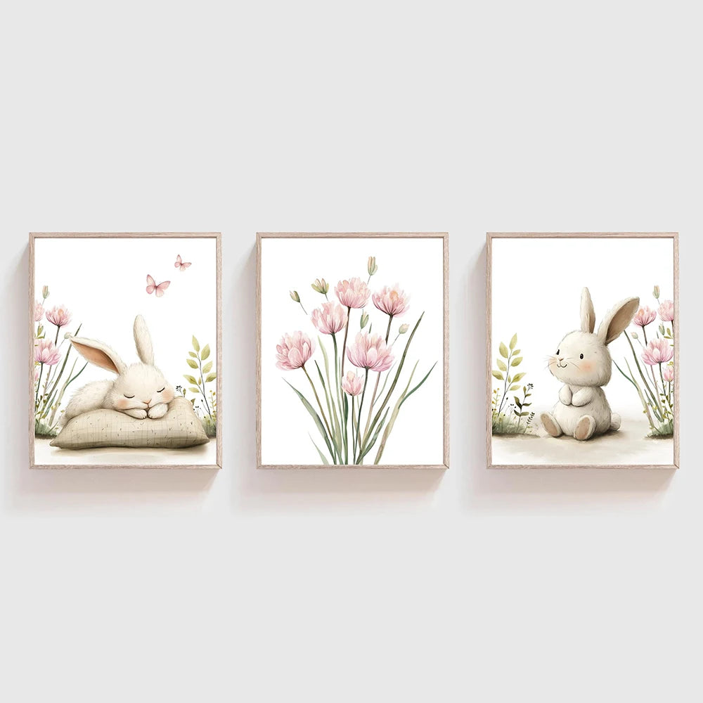 Set of 3 Bunny Printed Art Posters