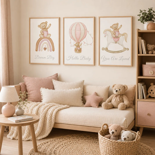 Pink Boho Nursery Style Wall Prints