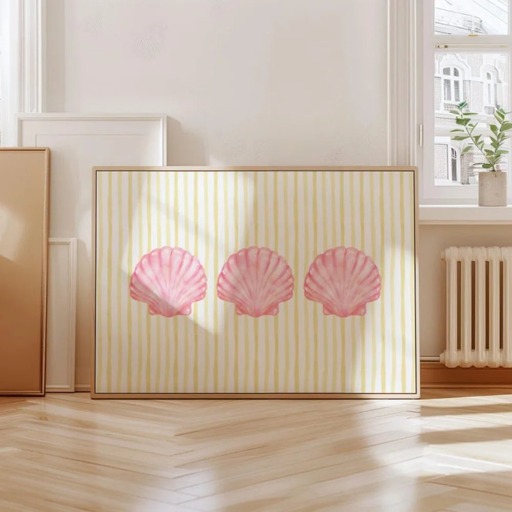 Pink and Yellow Striped Seashell Print