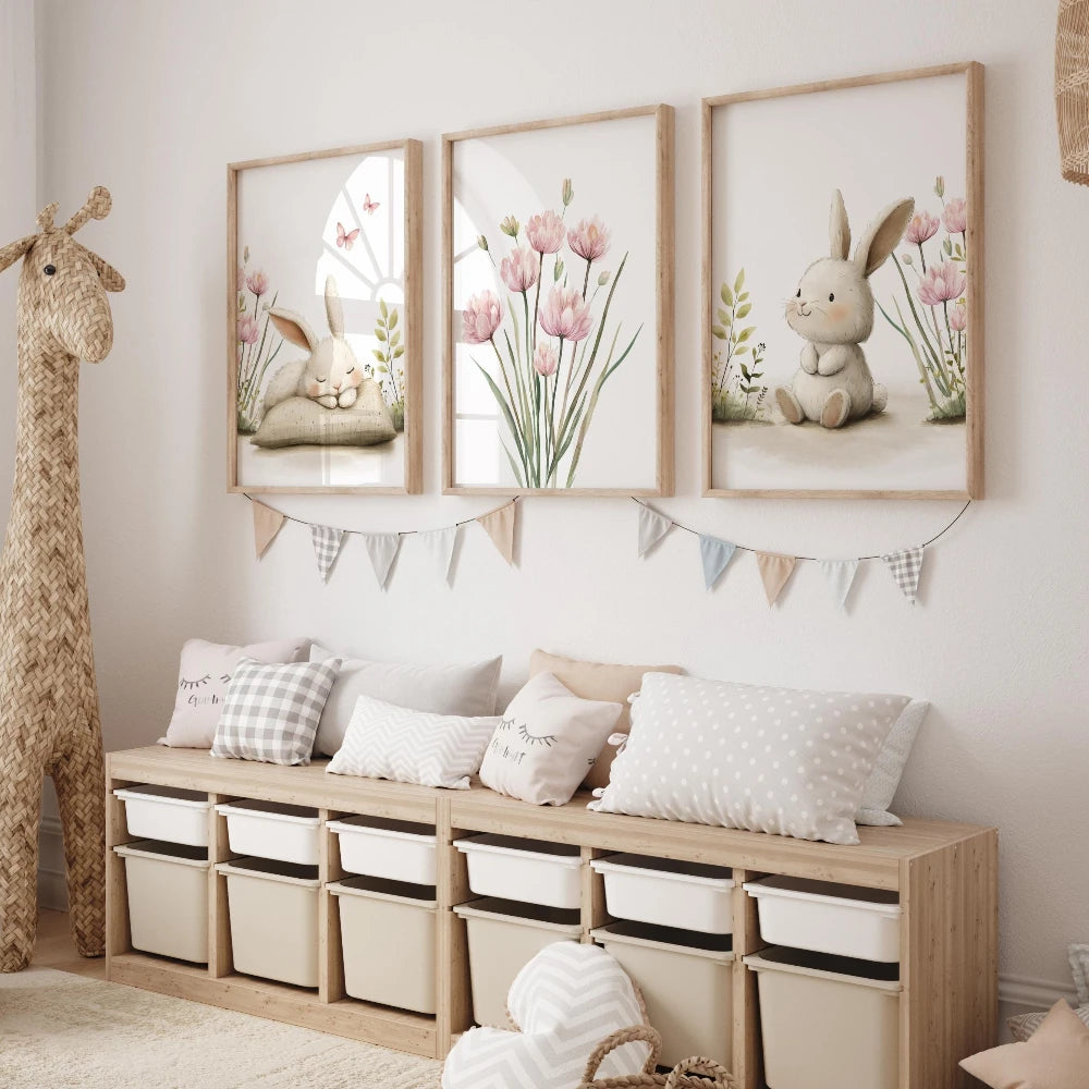 Set of 3 Bunny Printed Art Posters