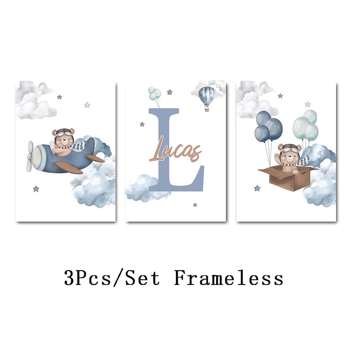 Set of 3 Bear Initial Prints