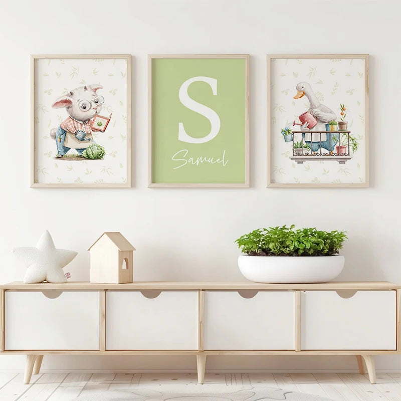 Personalised Green Rabbit Initial Prints