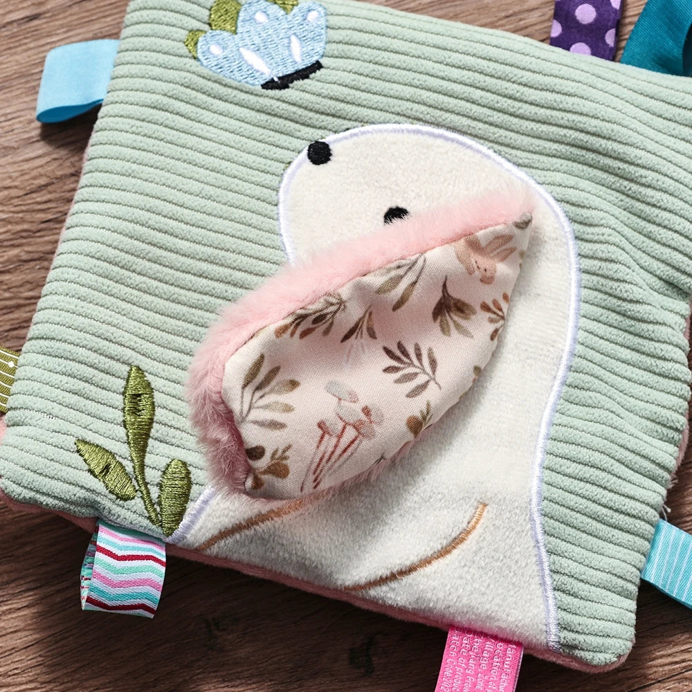 Baby Cloth Book with Bear & Goose, Sensory Crinkle Activity Book with Mirror, Teether, and Hanging Ring, Early Educational Toys