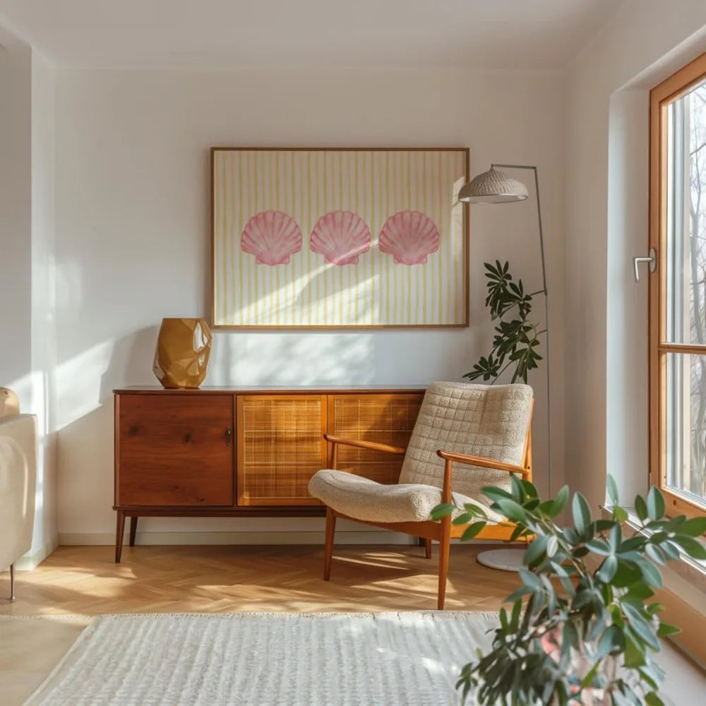 Pink and Yellow Striped Seashell Print