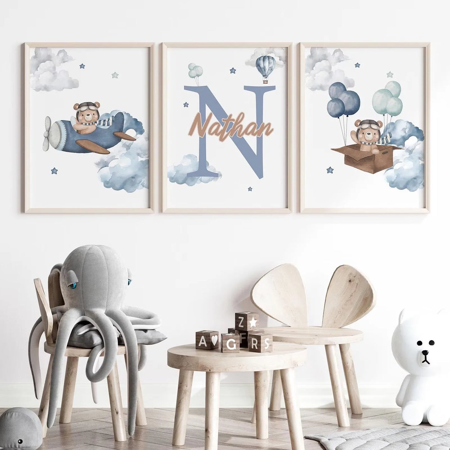Set of 3 Bear Initial Prints