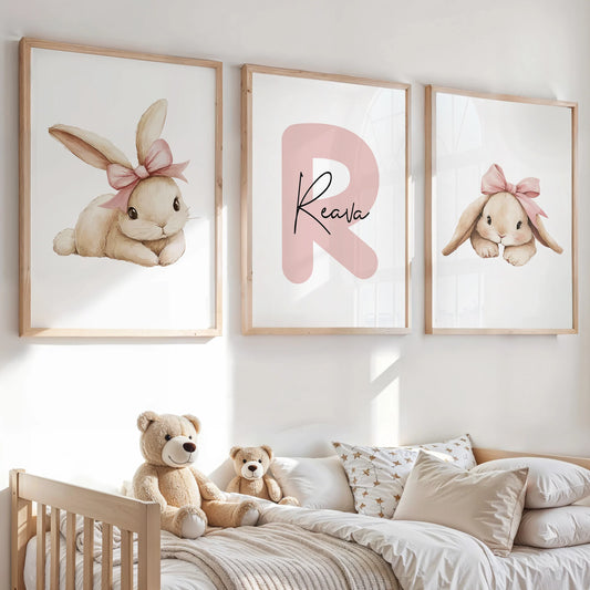 Set of 3 Personalised Rabbit Prints