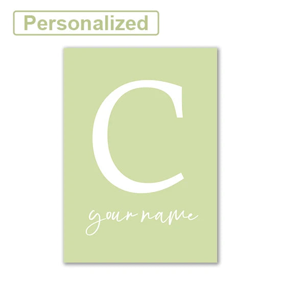 Personalised Green Rabbit Initial Prints