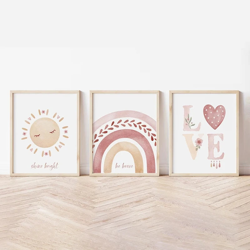 Set of 3 Boho Rainbow Nursery Art Prints