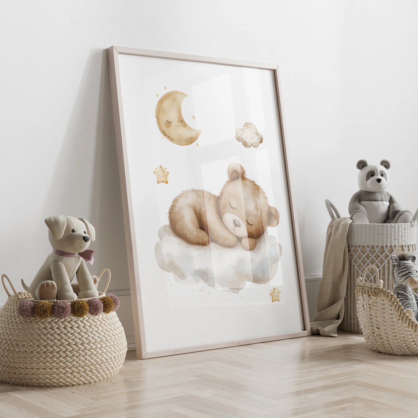 3pcs Personalized Custom Name Cartoon Blue Teddy Bear Wall Art Print Picture Canvas Poster Painting For Living Room Home Decor
