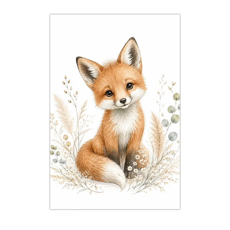 Personalized Letter Wall Art Cute Animal Canvas Painting Soft Nursery Poster Print Kids Room Wall Decor