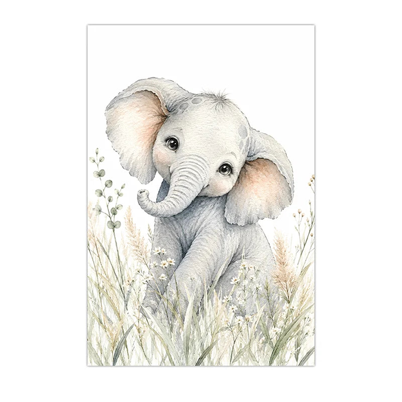Personalized Letter Wall Art Cute Animal Canvas Painting Soft Nursery Poster Print Kids Room Wall Decor