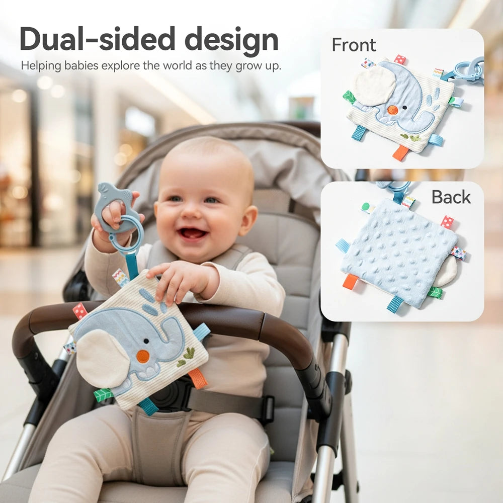 Baby Cloth Book with Bear & Goose, Sensory Crinkle Activity Book with Mirror, Teether, and Hanging Ring, Early Educational Toys