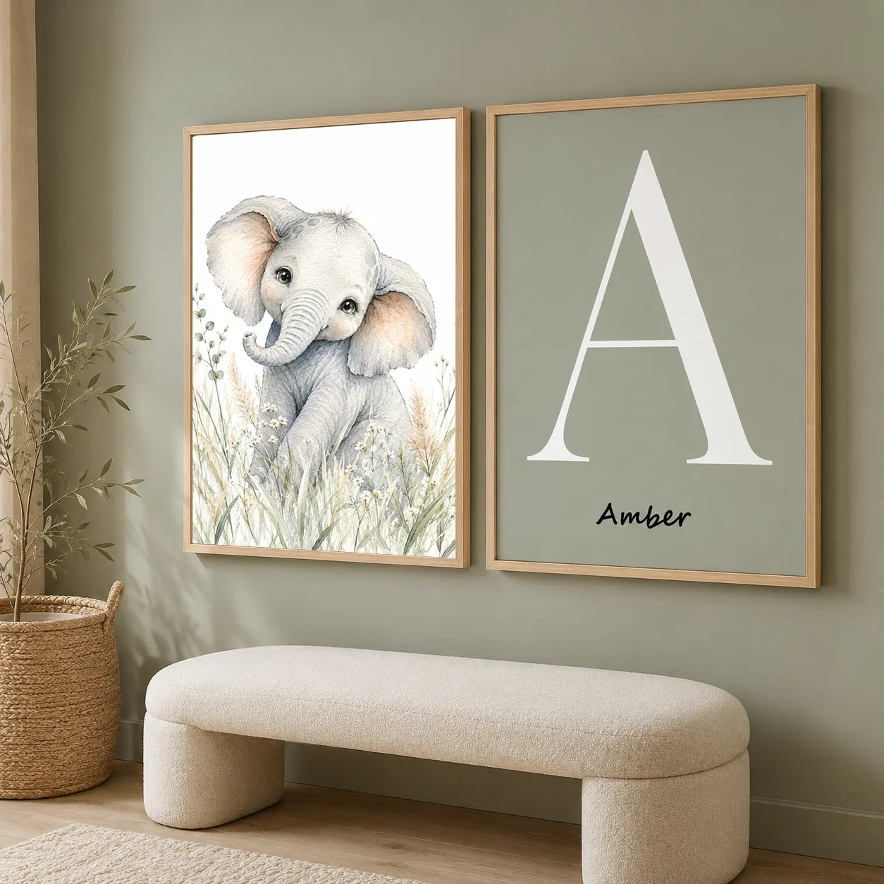 Personalized Letter Wall Art Cute Animal Canvas Painting Soft Nursery Poster Print Kids Room Wall Decor